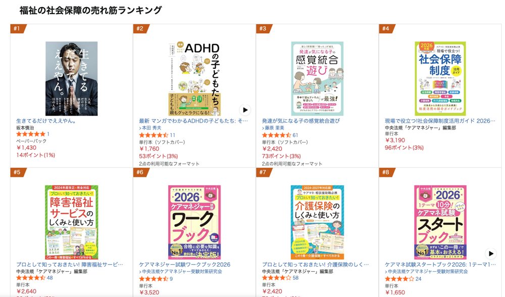 Amazon「福祉の社会保障」売れ筋ランキングで1位を獲得した画面